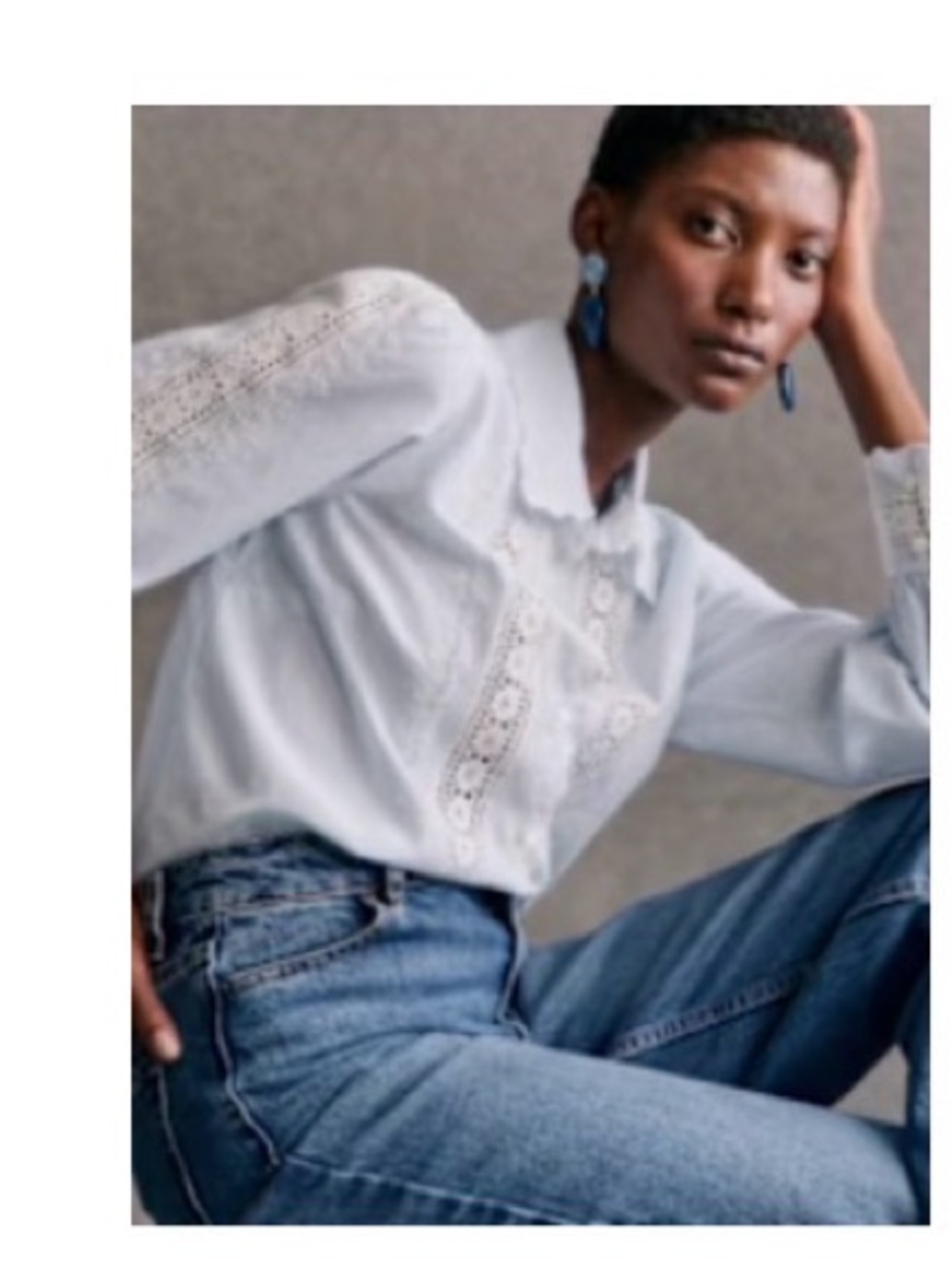 Sezane Claudio Light Blue & White Pinstripe Lace-Trim and inset Blouse NWT - Picture 11 of 11
